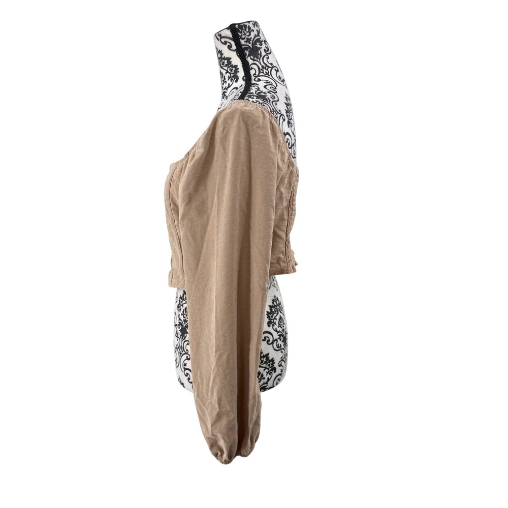 Kirious Los Angeles Beige Long Sleeve Corset Top Smocked Back Puff Sleeve - Picture 8 of 10